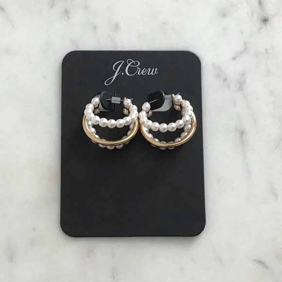 J. CREW Layered Pearl Hoop Earrings NWT - Picture 5 of 9